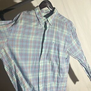 Southern Tide Men’s Extra Large Green/blue plaid longsleeve button up, Trim Fit